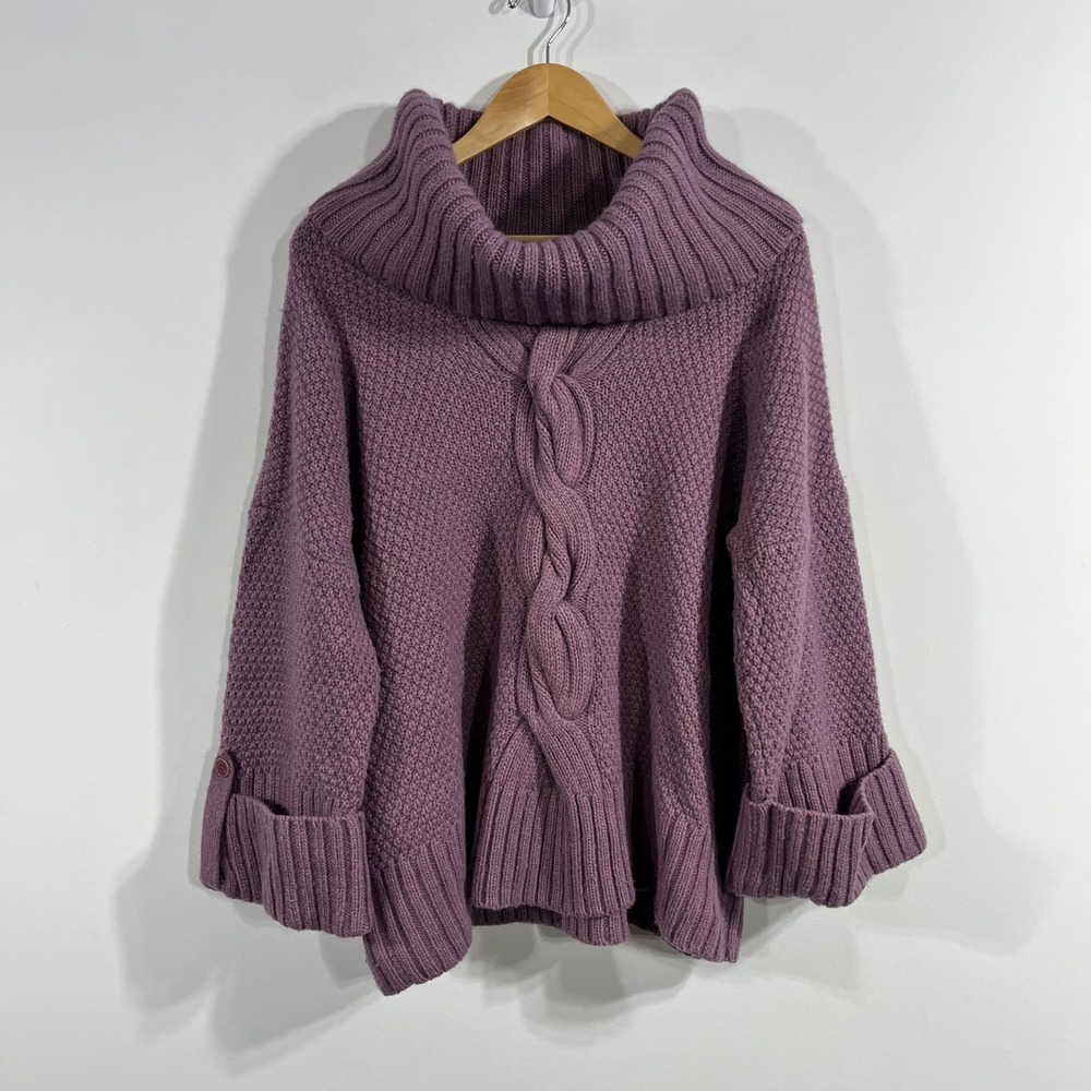 Talbots Fisherman Chunky Cowl Neck Cable Knit Wool Alpaca Sweater Womens XL Boho